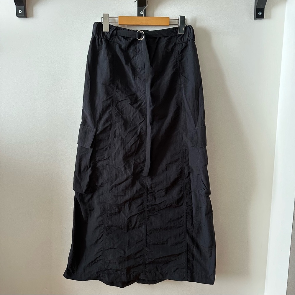 Black Utility Maxi Skirt with Belt